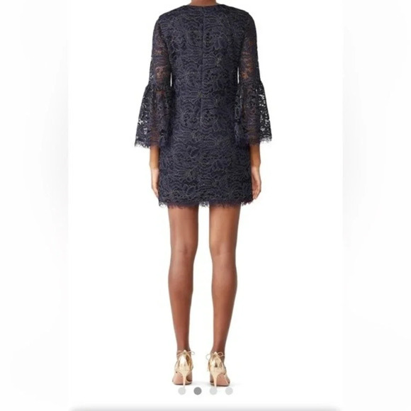 Dress the Population Paige Bell Sleeve Dress Navy Metallic Floral Lace Large - Picture 2 of 14